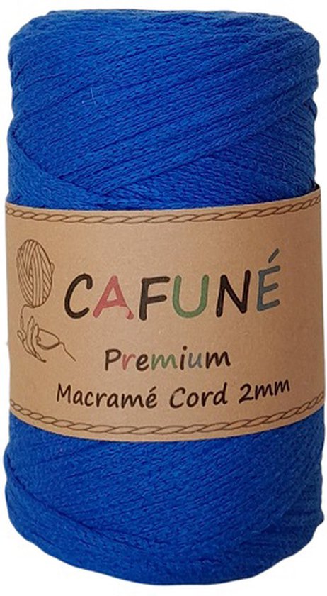 Cafuné Macrame koord - Premium - 2mm-Indigo-230m-250-Gevochten koord-Gerecycled katoen-Koord-Macrame-Haken-Touw-Garen