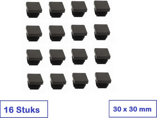 STOELDOP 30 MM X 30 MM - VIERKANT - 16 STUKS ( 4 STOELEN) - ZWART - INSTEEKDOP - STOELPOOTDOP - KUNSTSTOF