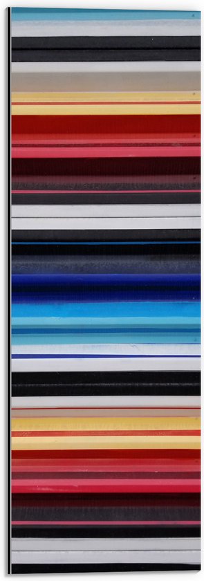 Dibond - Strepen in het Rood, Geel, Blauw en Grijs - 20x60 cm Foto op Aluminium (Wanddecoratie van metaal)