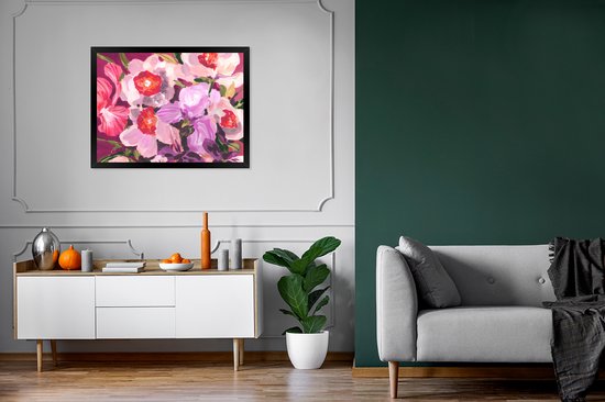 Cadre photo avec affiche - Rose - Orchidée - Fleurs - Couleurs - Botanique - 80x60 cm - Cadre pour affiche