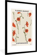 Fotolijst incl. Poster - Bloemen - Copenhagen - Rood - Pastel - 80x120 cm - Posterlijst