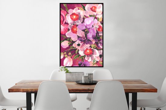 Cadre photo avec affiche - Rose - Orchidée - Fleurs - Couleurs - Botanique - 60x90 cm - Cadre pour affiche