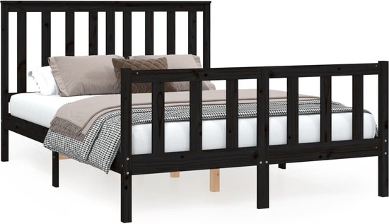 vidaXL - Bedframe - met - hoofdbord - massief - grenenhout - zwart - 140x200 - cm