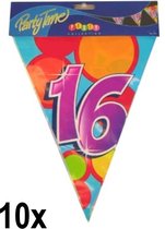 10x Leeftijd vlaggenlijn 16 jaar - Dubbelzijdig bedrukt - Vlaglijn feest festival abraham sara vlaggetjes verjaardag jubileum leeftijd