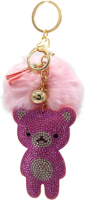 Porte-clés Fluffy Bear - Longueur 9 cm - Rose