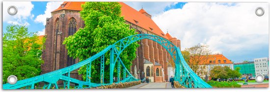 Tuinposter – Tumski Brug naar Kerk in Wroclaw, Polen - 60x20 cm Foto op Tuinposter (wanddecoratie voor buiten en binnen)