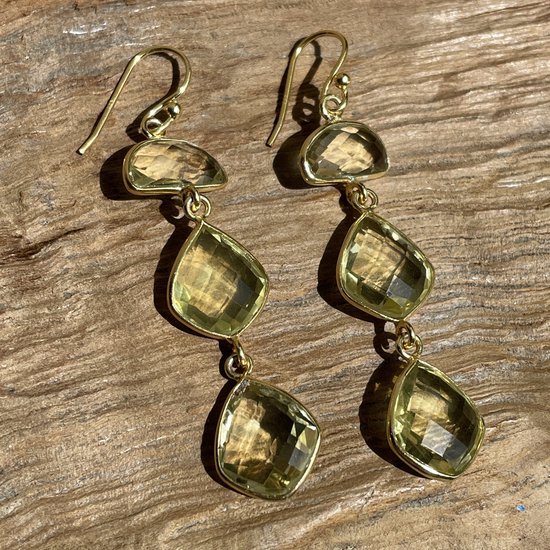 Boucles d'oreilles dorées avec topaze jaune - Argent sterling 925 - plaqué or 14 carats - Topaze citron - Gemme jaune - Emballage durable