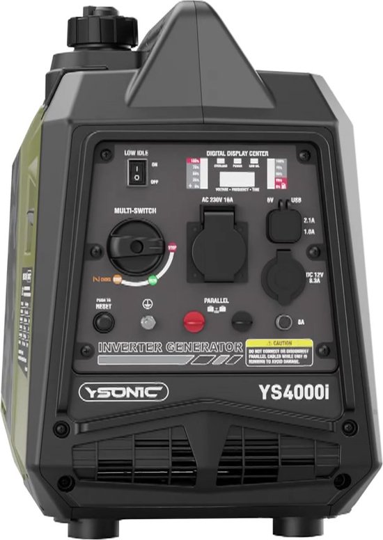 YSONIC YS4000i Inverter generator - 3.3KW - 230V - 2xUSB - Autolader en Parallel poort - Fluisterstil 62 dB - Olie en Overload Alarm - YSONIC
