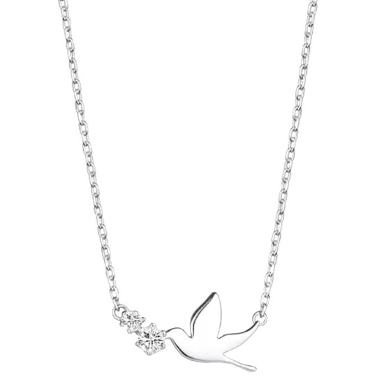 Zilveren ketting-vredesduif-duif- Zirkonia- 42 cm- Charme Bijoux