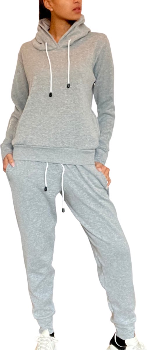 Grijze joggingpak dames | Tracksuit | Hoodie | Joggingbroek |Huispak | zachte stof | S | By Mamboo