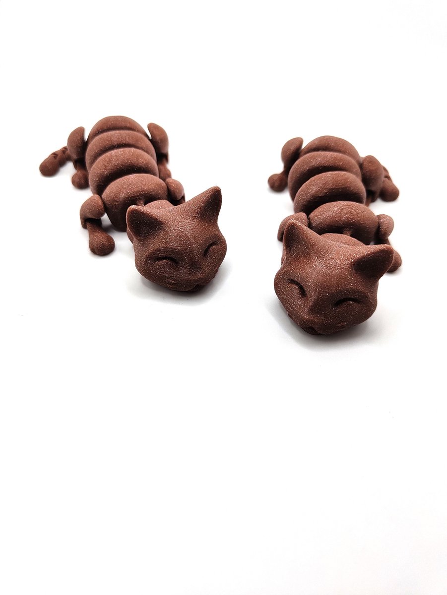 Gearticuleerde kat schattig klein dier, desktop huisdier, schattige kat, 3D-geprinte kat - bruin