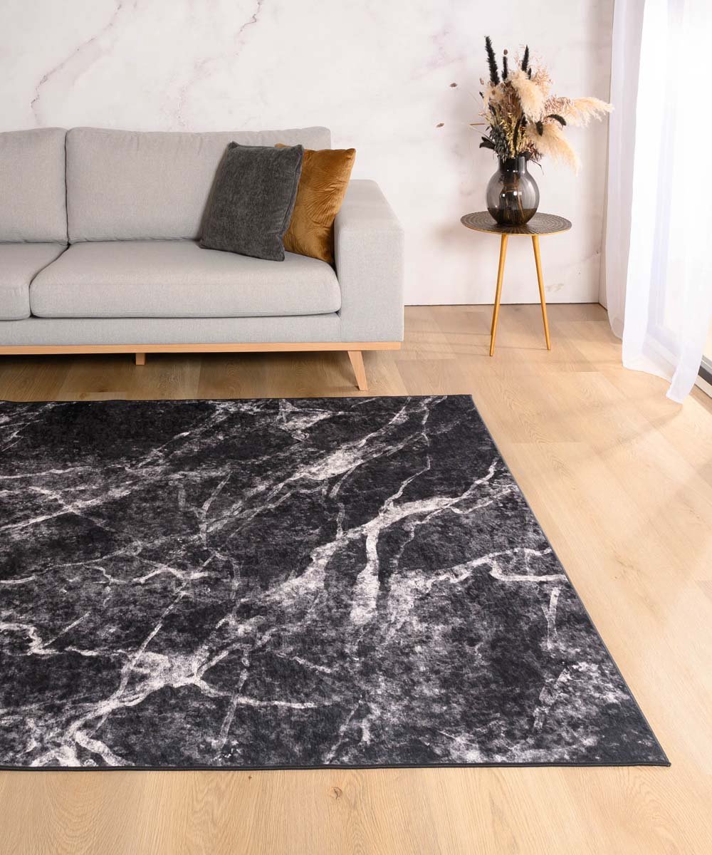 Marmer vloerkleed wasbaar - Moderna zwart 240x340