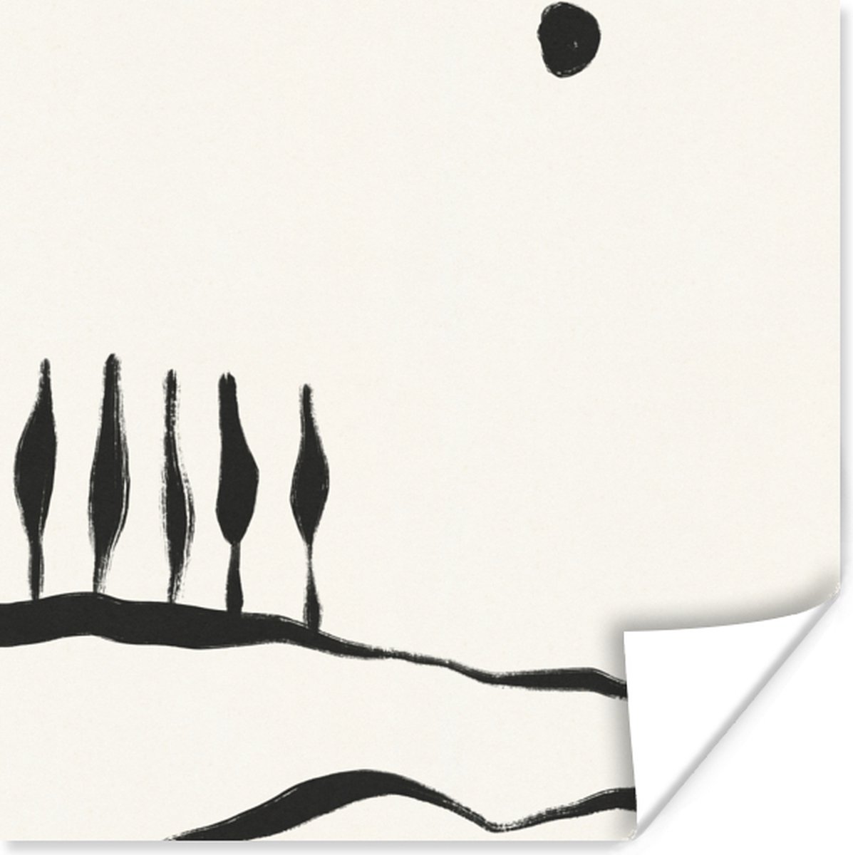 Poster Landschap - Abstract - Zwart - Wit - 75x75 cm