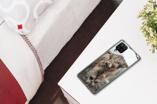 Coque de téléphone compatible avec Samsung Galaxy A12 - Highlander écossais - Forêt - Brume - Vache - Animaux - Nature - Coque en Siliconen