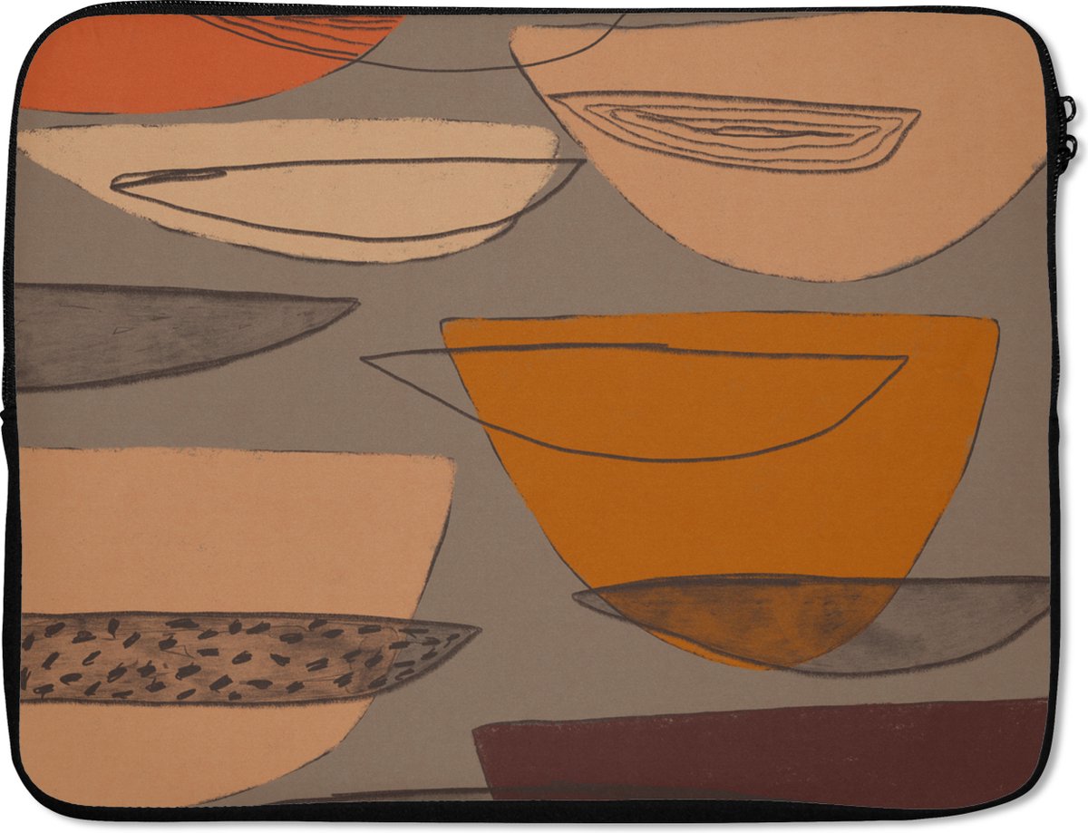 Laptophoes 15.6 inch - Abstract - Vintage - Vormen - Pastel - Laptop sleeve - Binnenmaat 37x26 cm - Zwarte achterkant