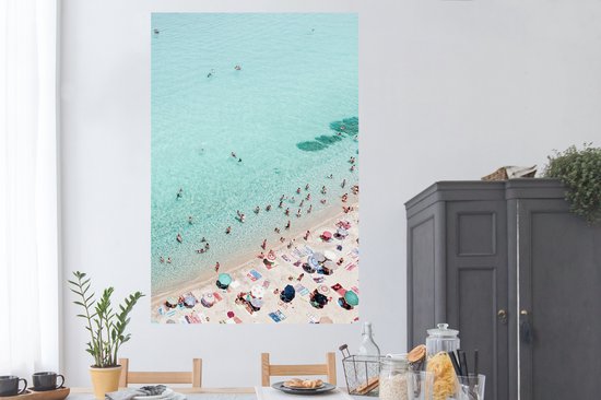 Affiche Mer - Plage - Parasols - Blauw - Été - 120x180 cm XXL