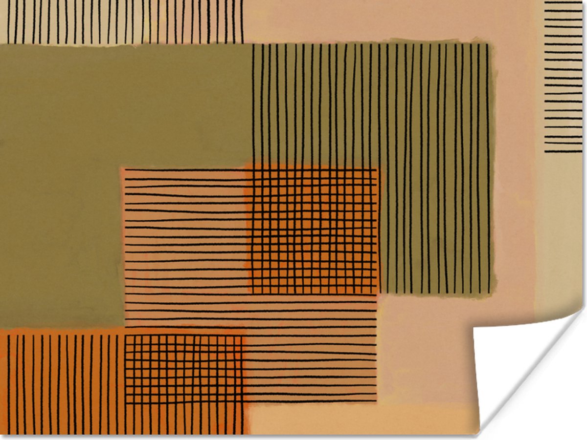 Poster Abstract - Lijnen - Kubus - Patchwork - 160x120 cm XXL