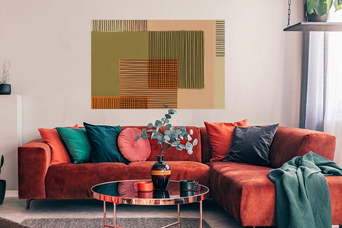 Poster Abstract - Lijnen - Kubus - Patchwork - 120x80 cm