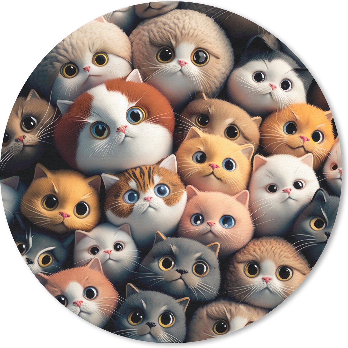 Muismat rond 20x20 cm - Mousepad Poes - Kat - Design - Bruin - Grijs - Kids - Ronde muismatten