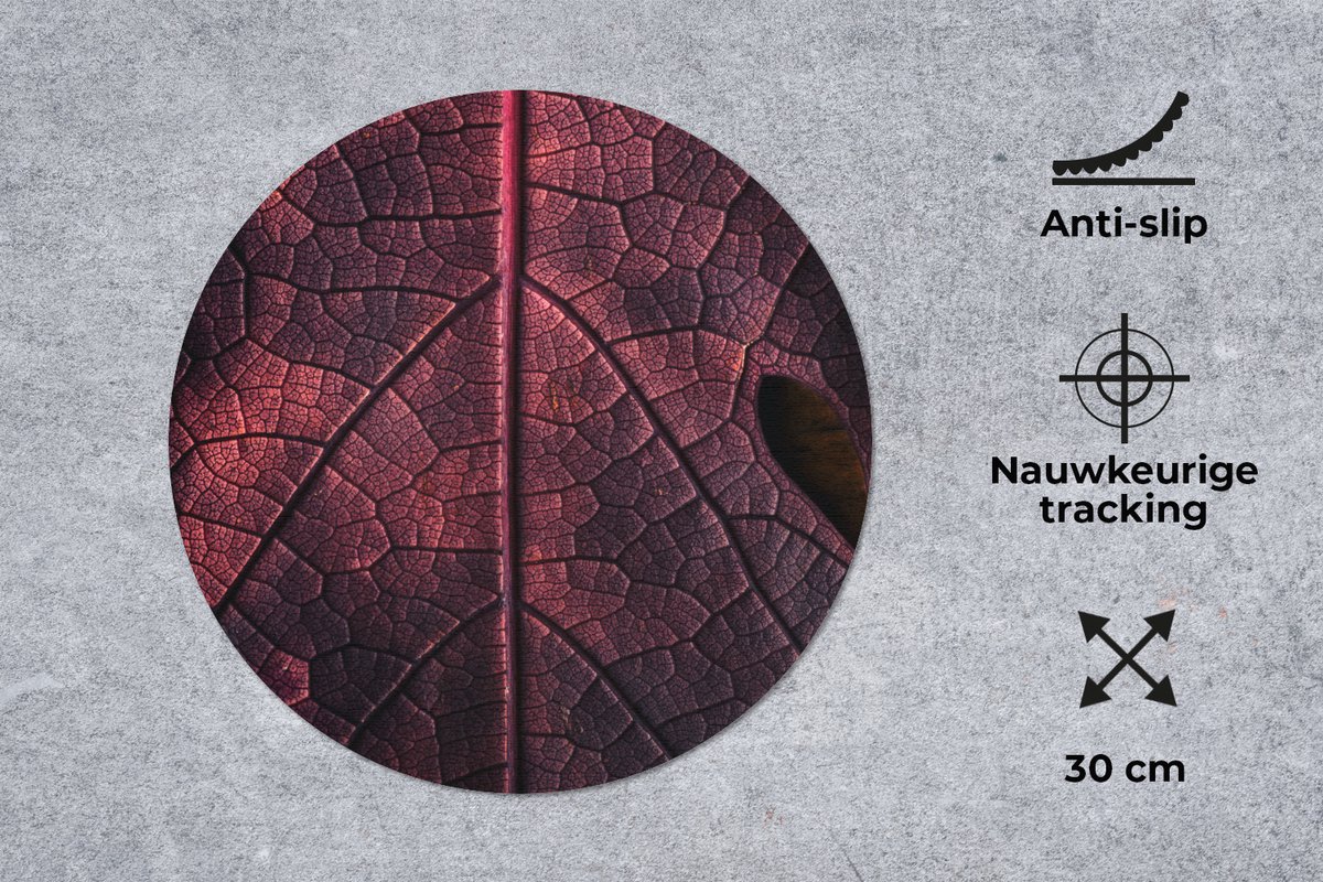 Muismat rond 30x30 cm - Mousepad Abstract - Rood - Bladeren - Plant - Ronde muismatten