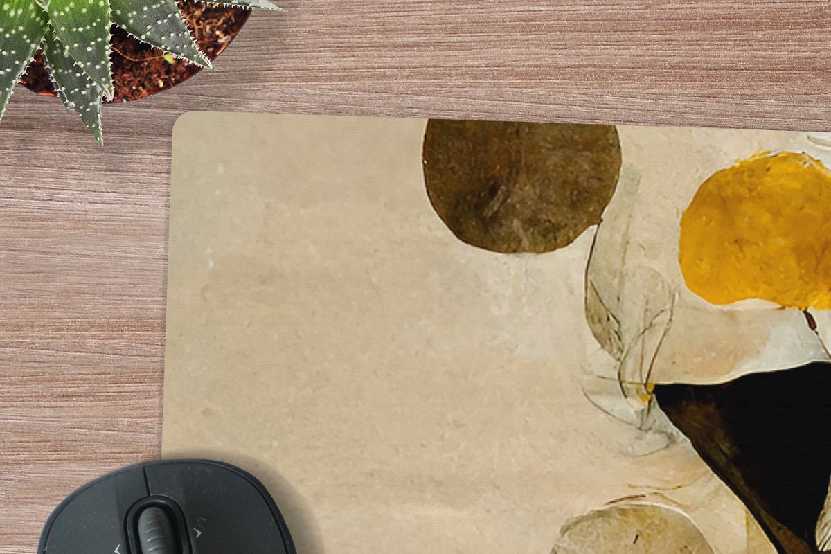 Muismat XXL 90x30 cm - Bureau onderlegger - Bureau mat Bloemen - Planten - Goud - Vintage - Bureaumat - Gaming mousepad xl - Bureaulegger groot - Computer deskmat
