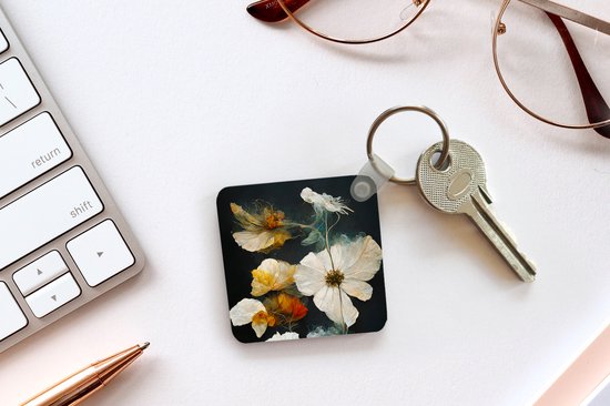 Sleutelhanger - Uitdeelcadeautjes - Bloemen - Planten - Zwart - Wit - Plastic