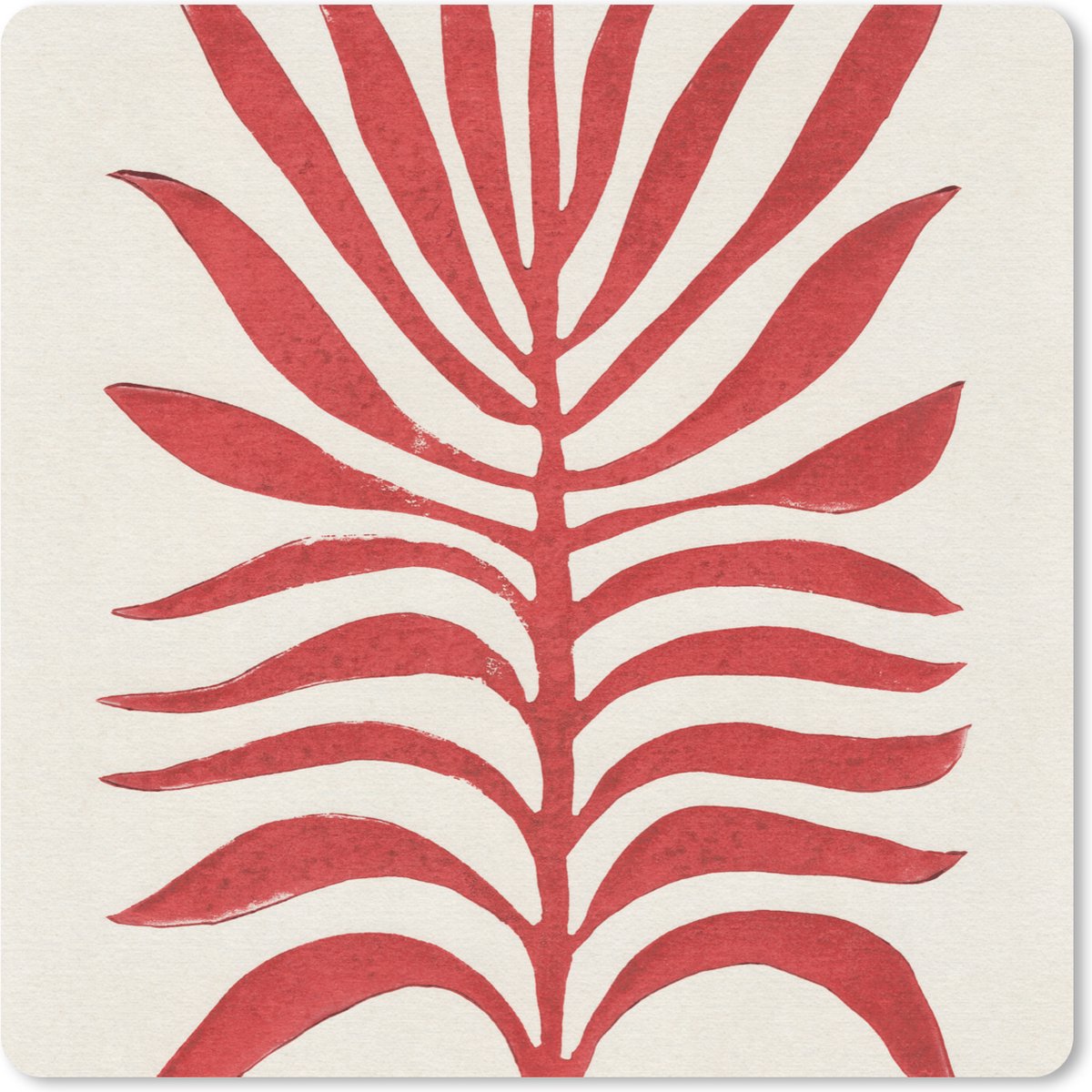 Muismat 20x20 cm - Mousepad Plant - Rood - Bladeren - Abstract - Muismatten