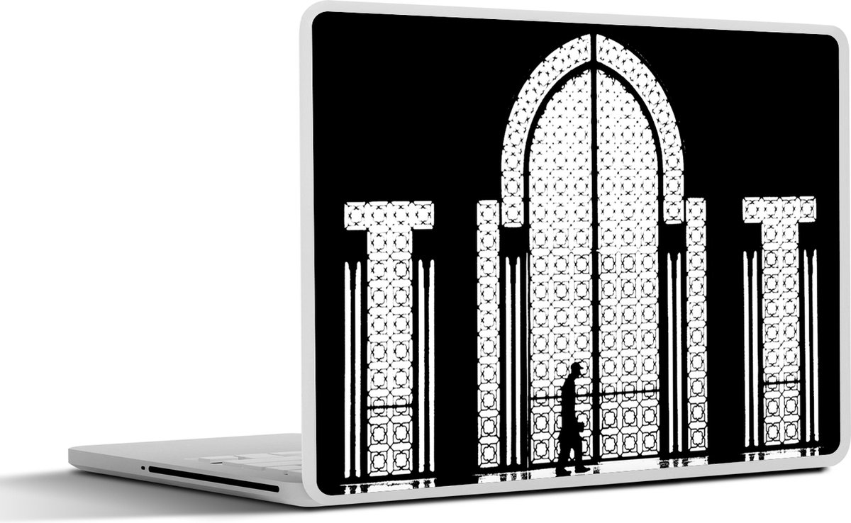 Laptop sticker - 15.6 inch - Zwart - Wit - Raam - Man - 36x27,5cm - Laptopstickers - Laptop skin - Cover