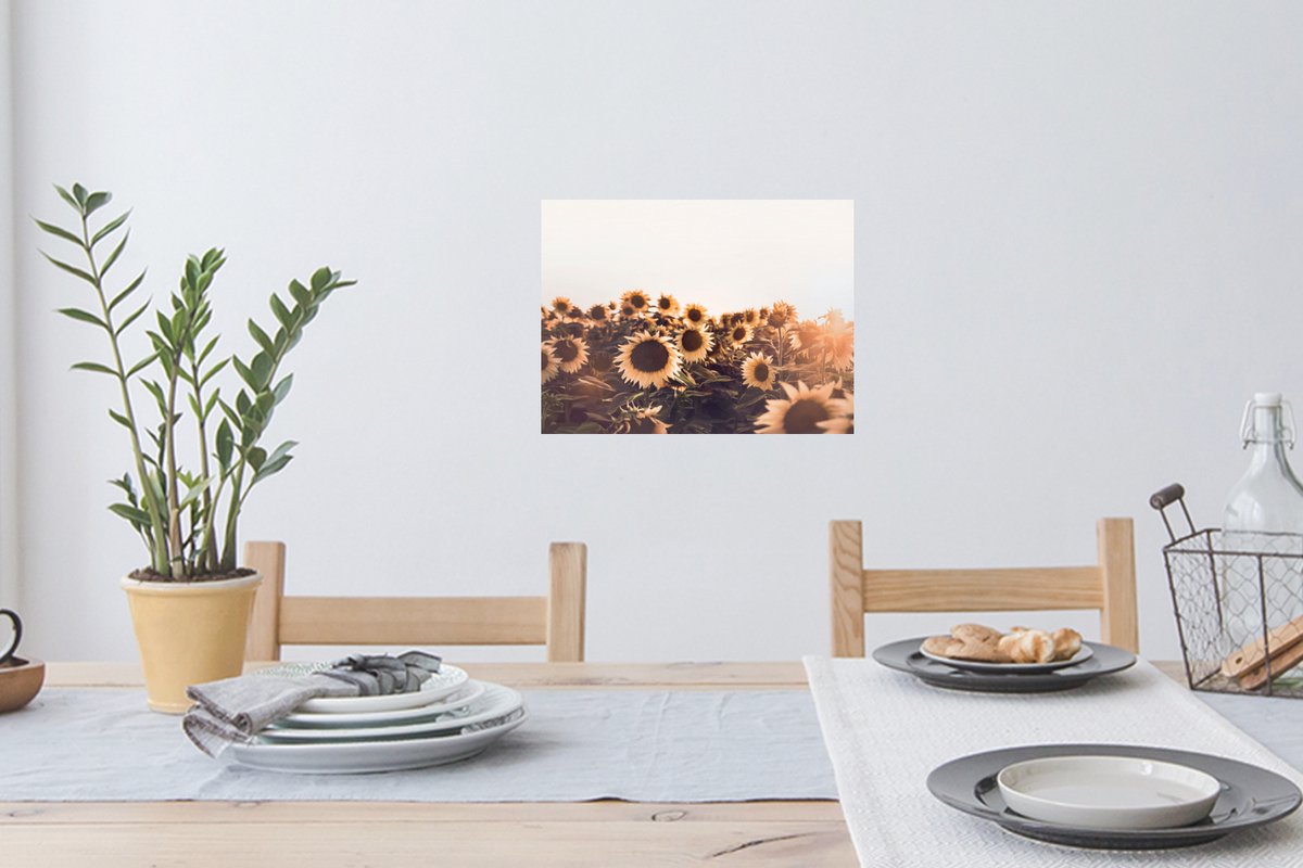 Muurstickers - Sticker Folie - Zonnebloemen - Veld - Zonsondergang - Bloemen - Geel - 40x3