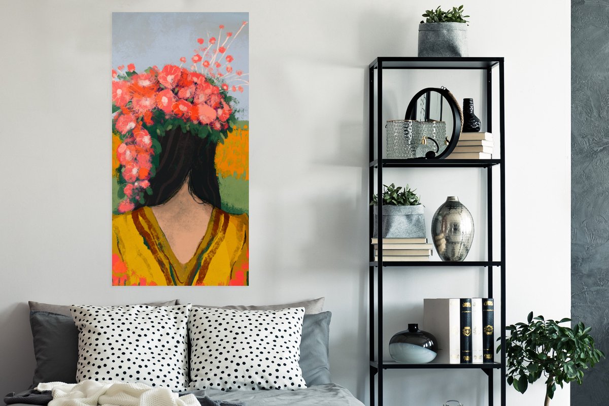 Portret - Bloemen - Vrouw - Rood