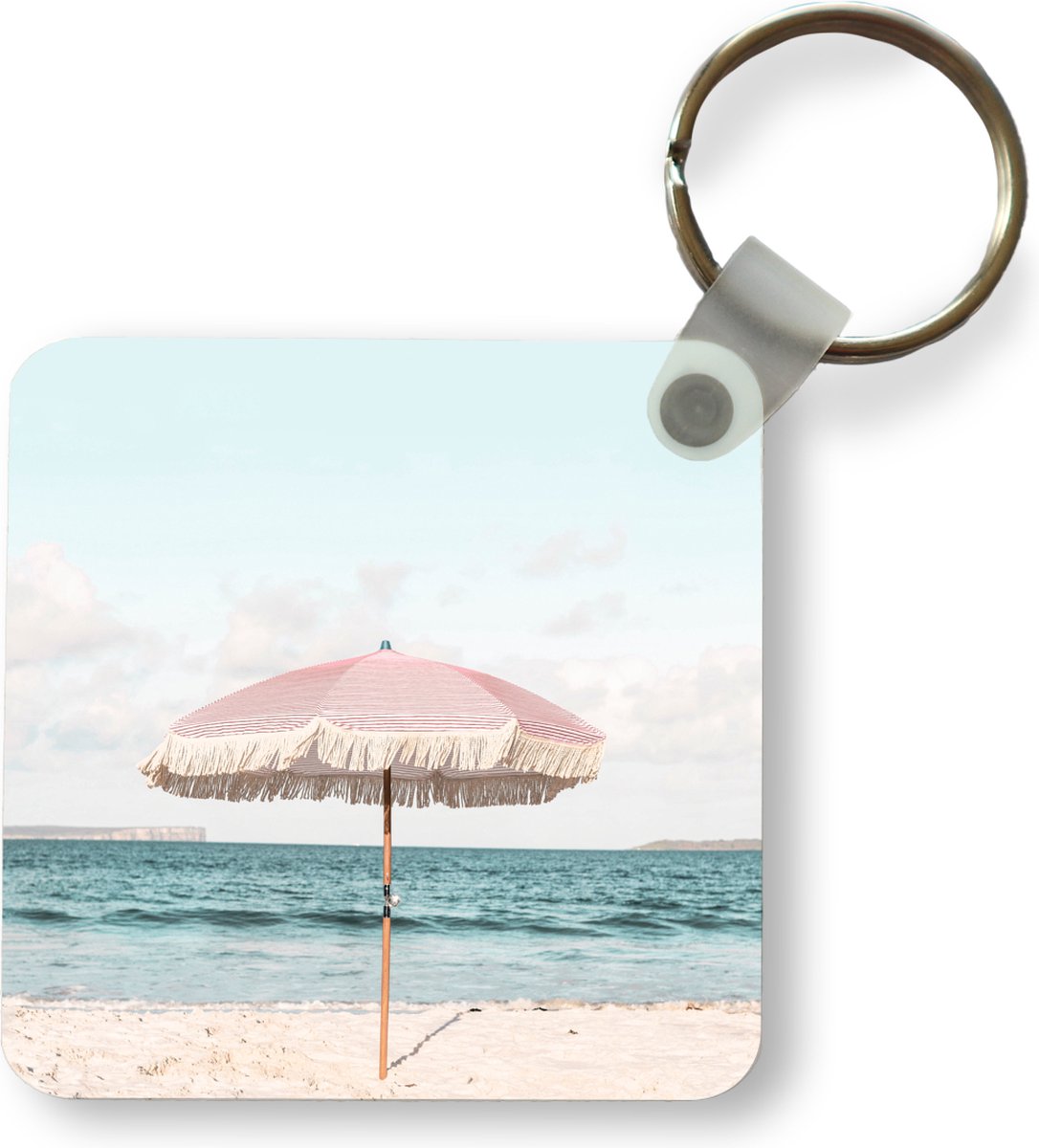 Sleutelhanger - Uitdeelcadeautjes - Parasol - Strand - Zee - Wolken - Plastic