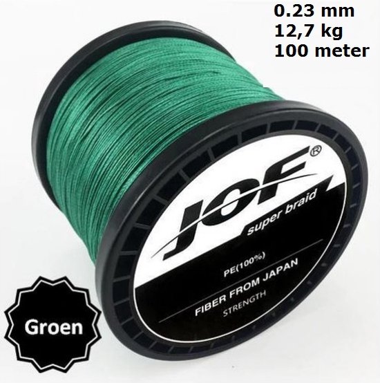 JOF 4X Gevlochten Vislijn / Visdraad - 0.23 mm - 12,7 KG - 100 meter â€“ Groen