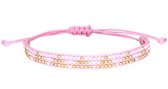 Armband Dames - Glaskralen - Verstelbaar - Roze