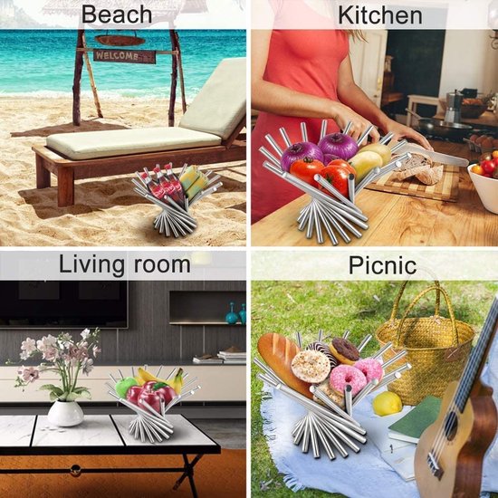 JWshufel Panier à Fruits Rotatif en Acier Inoxydable 17.5x8.5 Pouces pour Maison Salon Hôtel Tient Fruits Légumes Pain Centre de Table Décoratif Qualité Alimentaire Durable Résistant à la Rouille