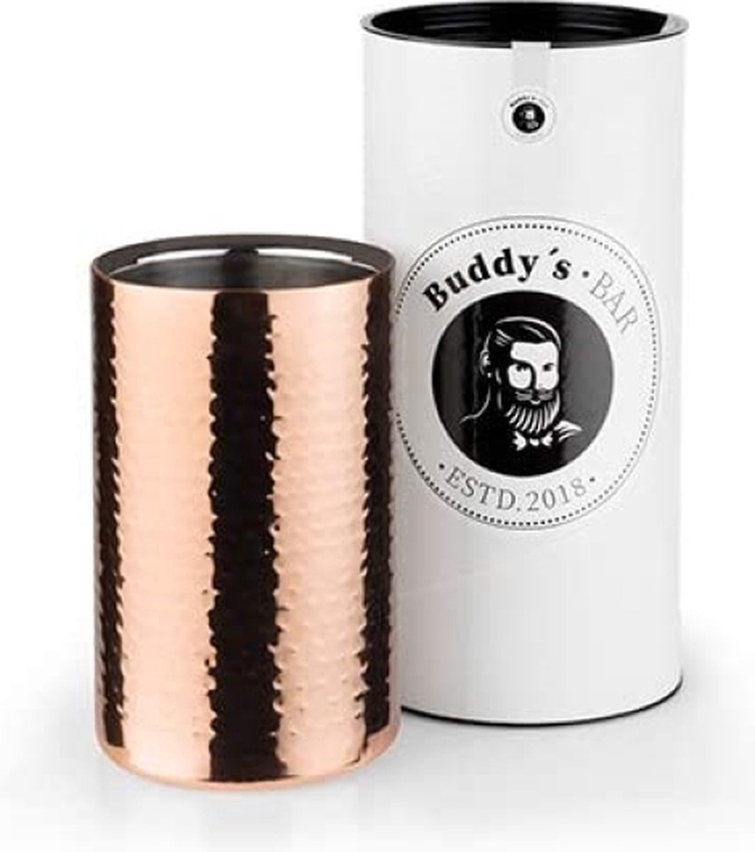 Buddy's Bar wijnkoeler en champagnekoeler - RVS dubbelwandig - gehamerd koper roze - 12 cm diameter