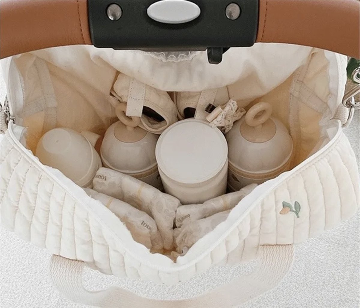 Luiertas - Mombag - Schoudertas - Verzorgingstas - Kraamcadeau - Groot - Olijf - Beige thumbnail 3