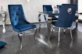 Design stoel MODERN BAROK koningsblauw fluweel met zilveren leeuwenkop - 41505