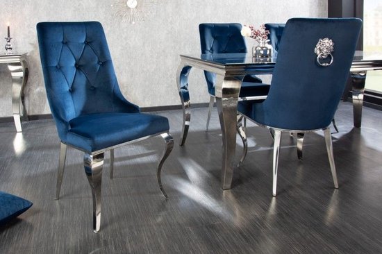 Chaise de salle à manger Baroque Moderne Velours bleu roi - 41505 | bol
