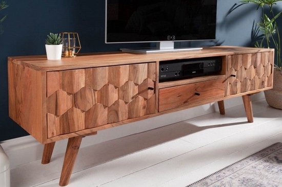 Massief TV-meubel MYSTIC LIVING 140cm natuurlijk acacia 3D oppervlak massief hout - 38423