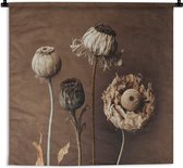 Wandkleed - Wanddoek - Bloemen - Planten - Droogbloemen - Bruin - 90x90 cm - Wandtapijt