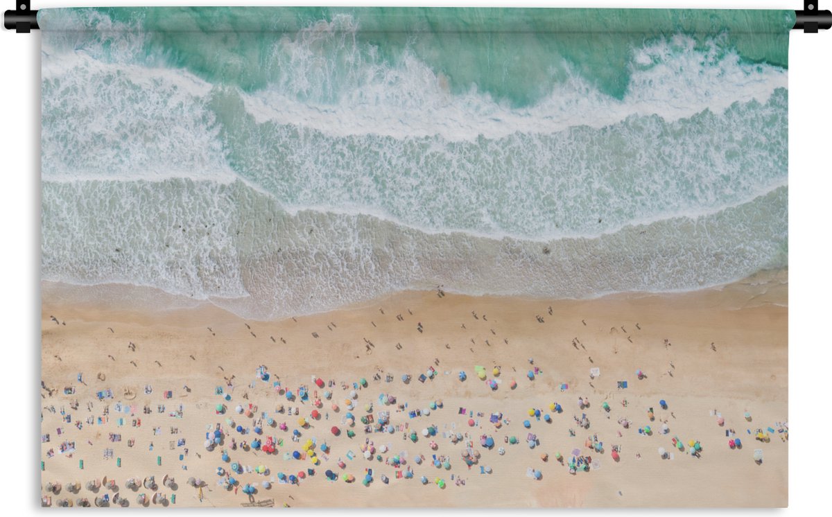 Wandkleed - Wanddoek - Zee - Strand - Parasols - Water - Zomer - 180x120 cm - Wandtapijt
