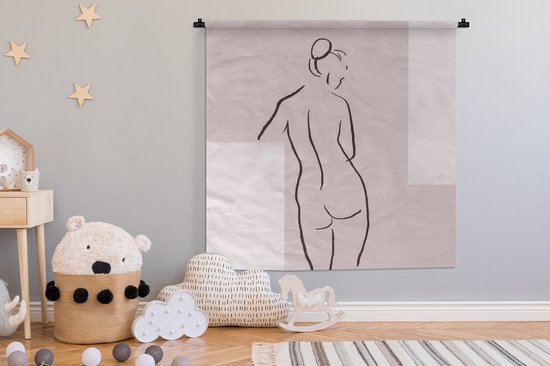 Wandkleed - Wanddoek - Vrouw - Line art - Lichaam - Pastel - 150x150 cm - Wandtapijt