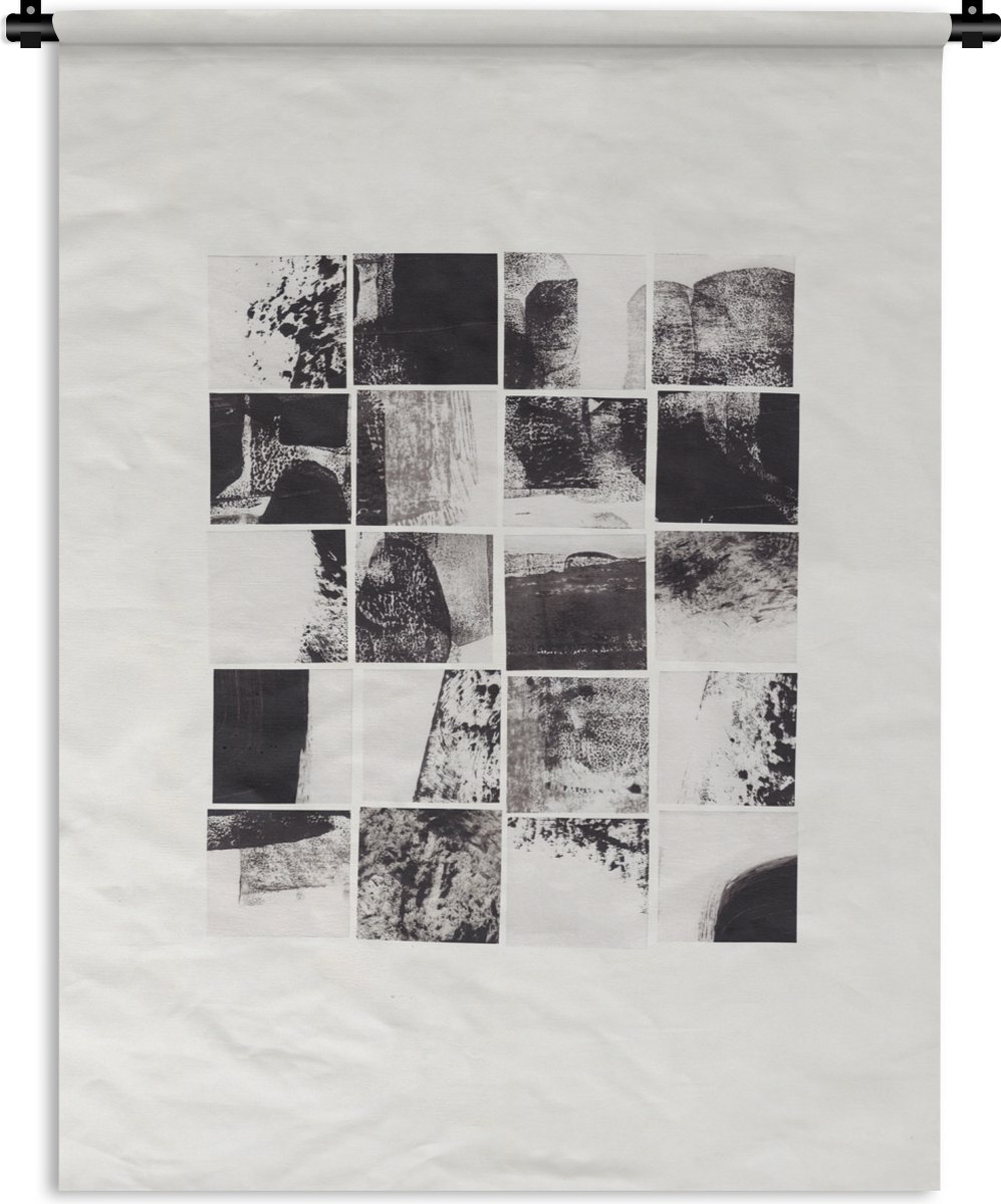 Wandkleed - Wanddoek - Mozaïek - Abstract - Zwart - Wit - 90x120 cm - Wandtapijt
