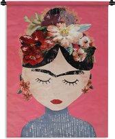 Wandkleed - Wanddoek - Frida Kahlo - Vrouw - Vintage - Bloemen - Kunst - 60x80 cm - Wandtapijt