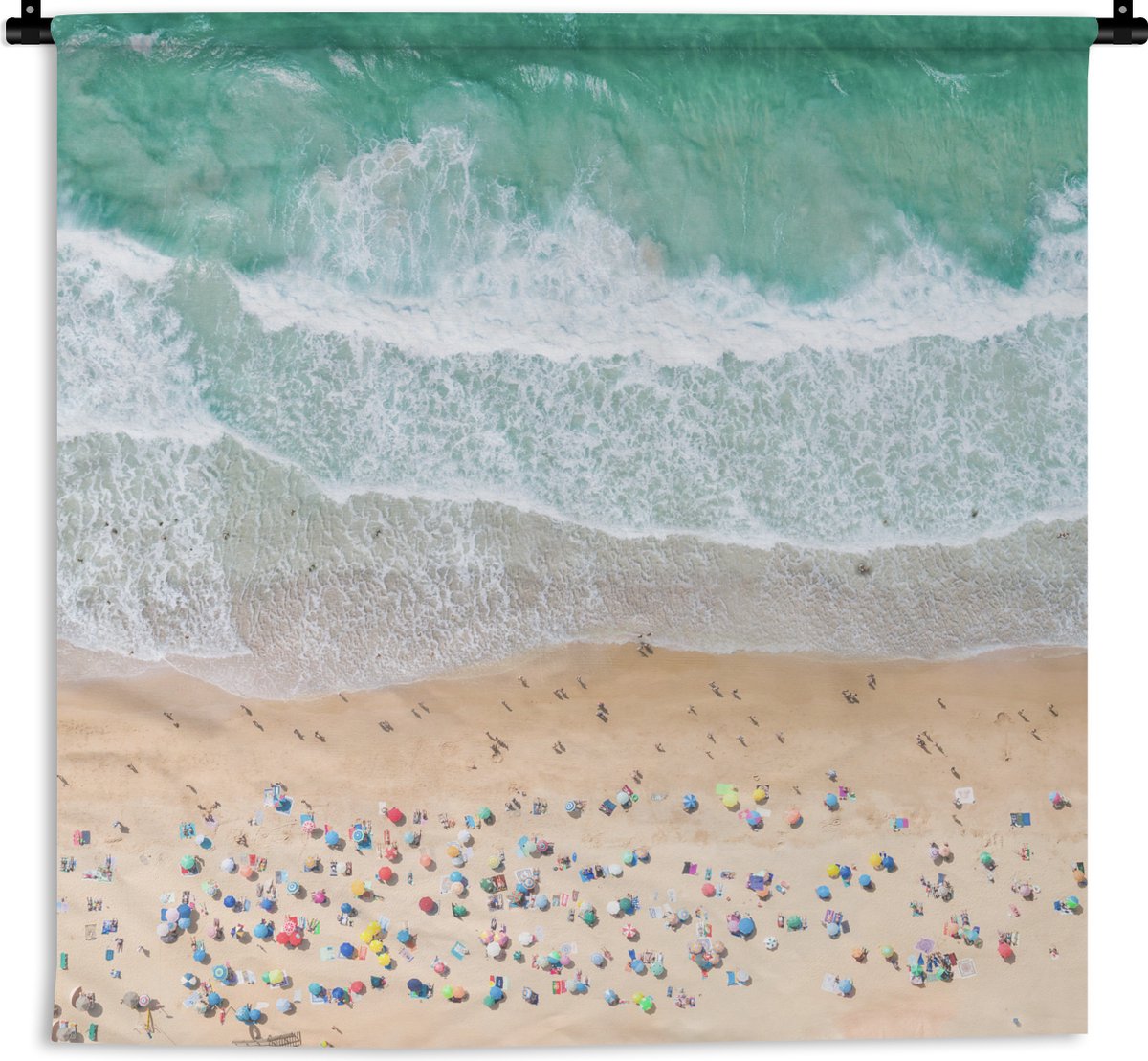 Wandkleed - Wanddoek - Zee - Strand - Parasols - Water - Zomer - 90x90 cm - Wandtapijt