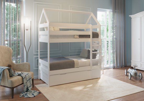 Lit superposé - lit cabane blanc - 80x160 cm - avec tiroir de lit | bol.com
