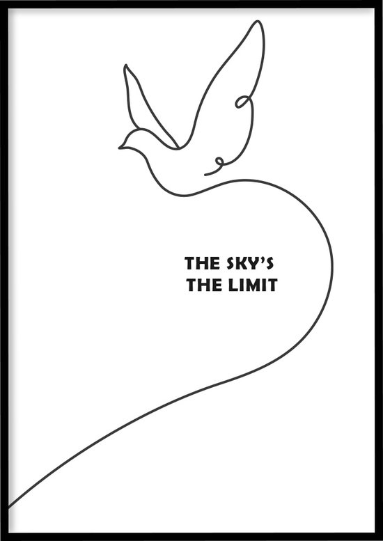 Poster The Sky's The Limit - 30x40 cm - Line art poster - Kinderkamer poster - Exclusief fotolijst - WALLLL