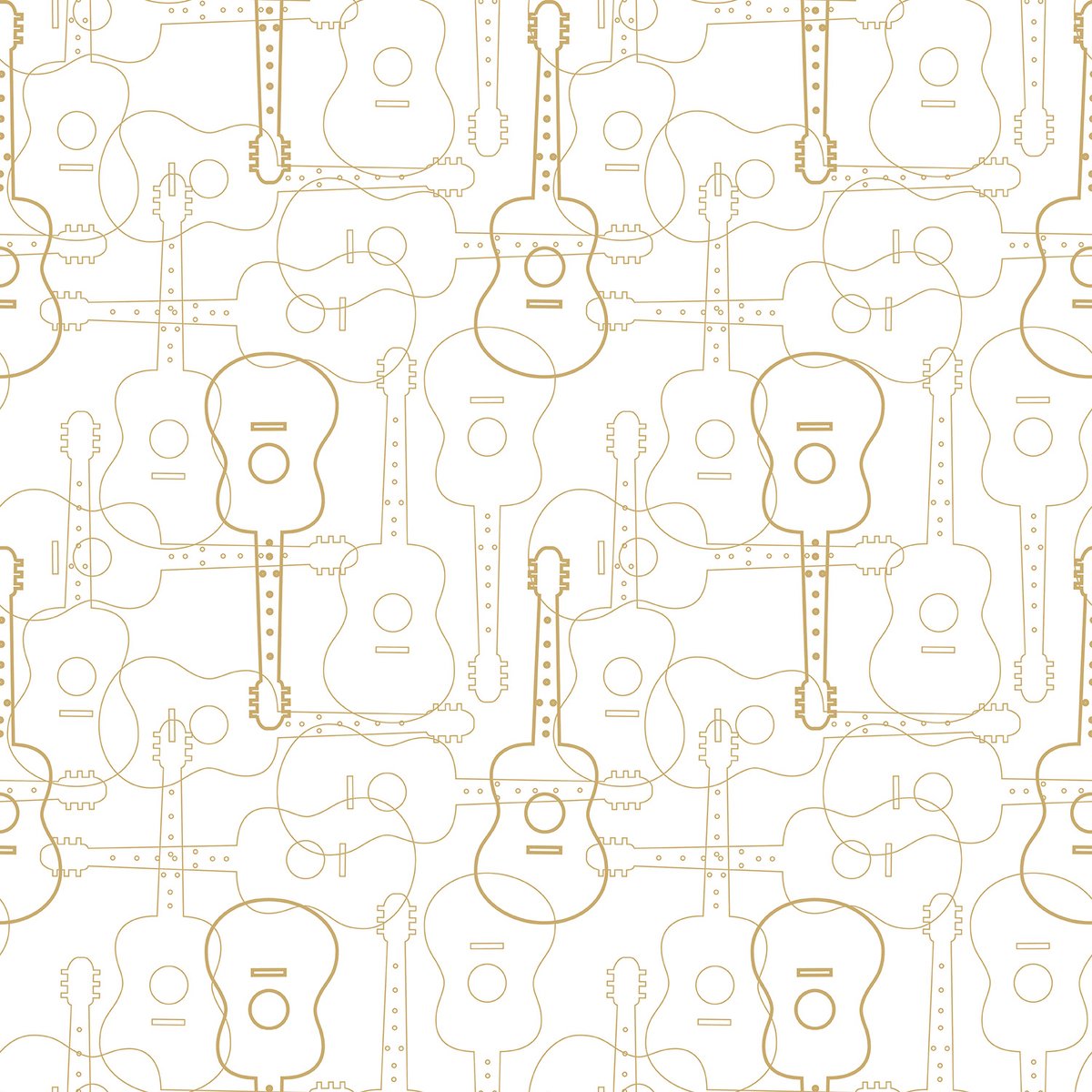 Behang – Gitaren silhouetten – Muziek – Wit – Goudgeel – Modern – Industrieel – Muziekkamer – Slaapkamer – Tienerkamer – Studio – 0,53 x 10,05 M – Hashtag