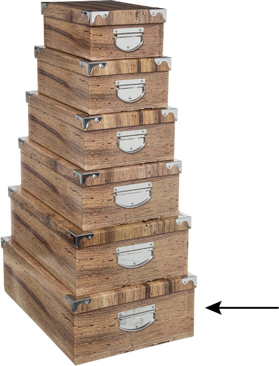 5Five Opbergdoos/box - Houtprint donker - L48 x B33.5 x H16 cm - Stevig karton - Treebox