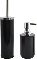 MSV Badkamer accessoires set - zwart - zeeppompje en wc/toilet-borstel
